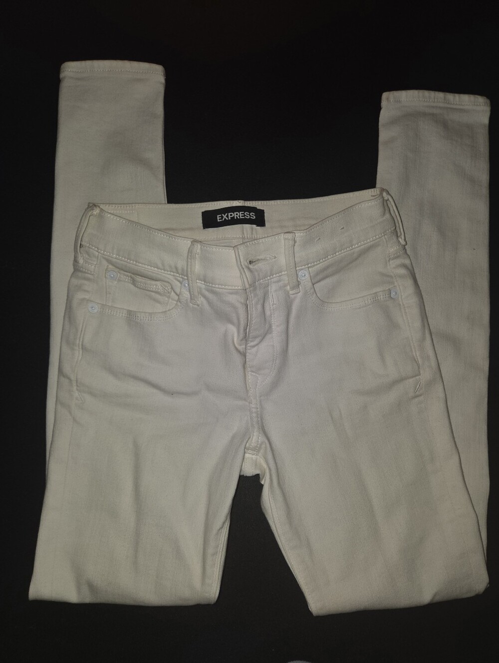 Express Denim Perfect Stretch+ Ivory Mid Rise Jeggings Size 2R